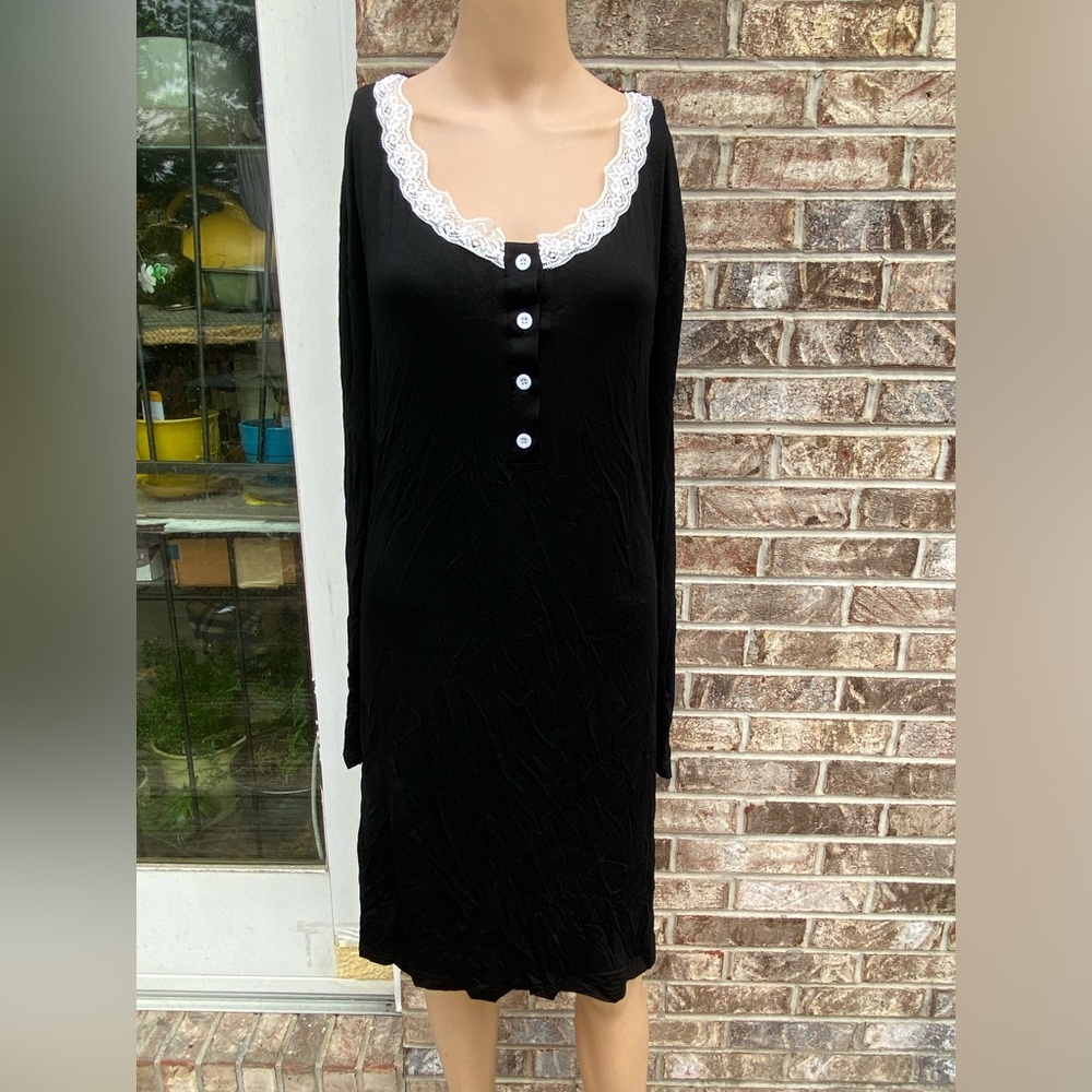 XXL Wednesday Adam’s Black Long Sleeve Dress with Lace Trim